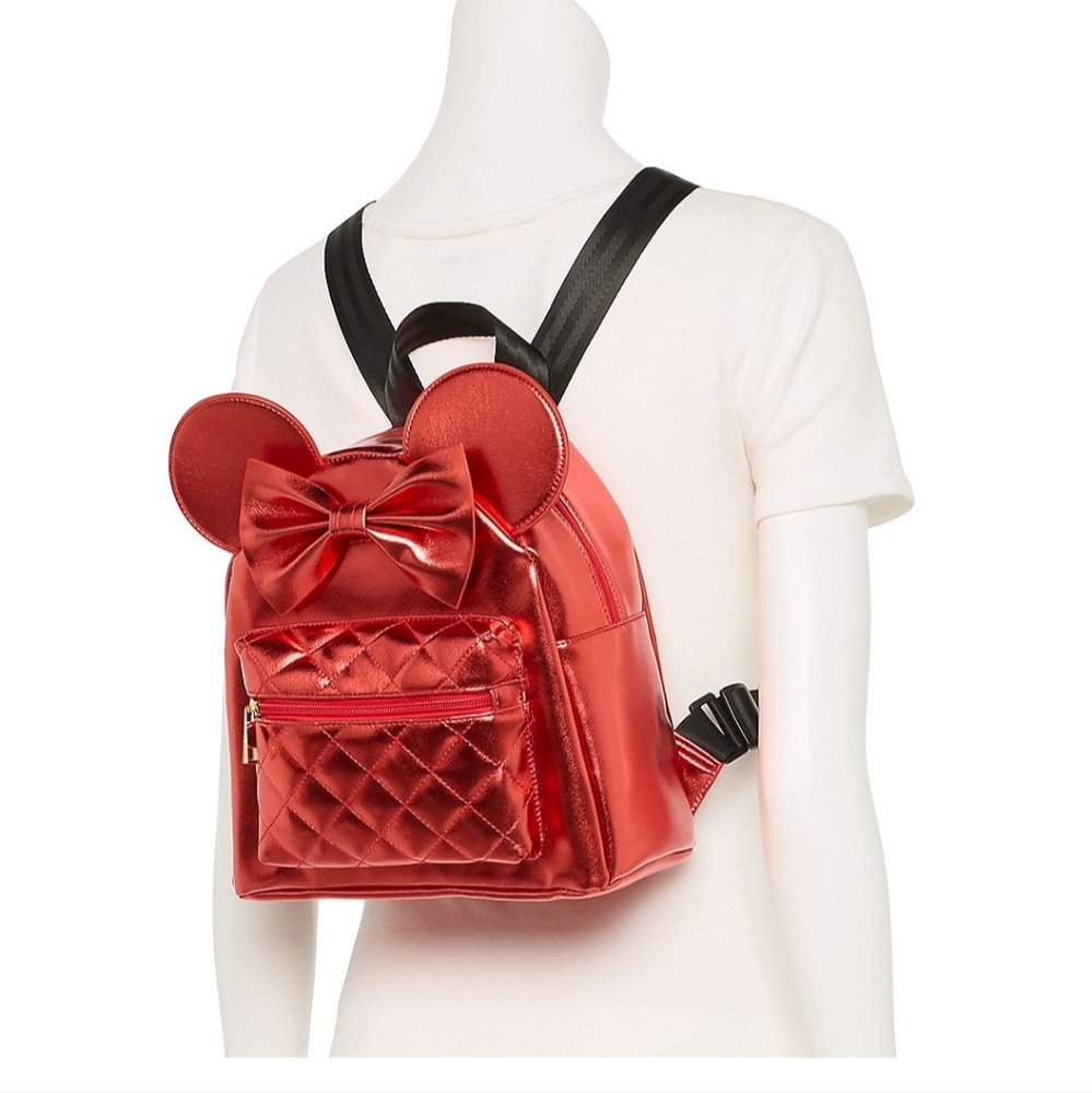 NWT! Disney Minnie Mouse Metallic Red mini Backpack Shimmer purse - Picture 2 of 4